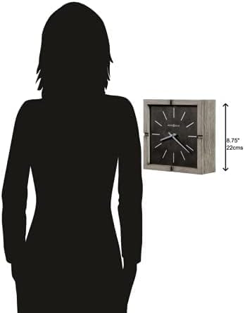 Howard Miller Fortin Mantel Clock - Woden Square Tabletop Timepiece, Battery Operated Analog Desk Clock, Gray Finish, Silver Hands, Quartz Movement, Vintage, Ideal Living Room, Home and Office Decor