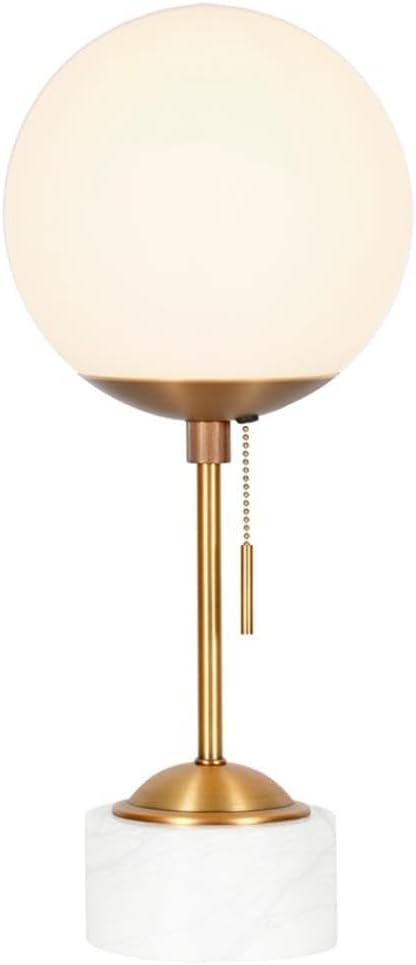 Reagan 17.75" Tall Table Lamp with Glass Shade in Brass/ White Marble/White Milk