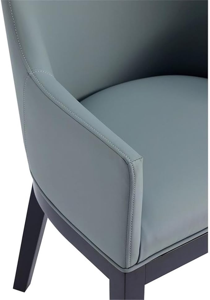 Manhattan Comfort Gansevoort Modern Faux Leather Dining Chair with Arms, Leatherette Upholstery on Solid Beech Wood Frame, Accent Furniture for Kitchen Table or Office, Set of 1, Pewter
