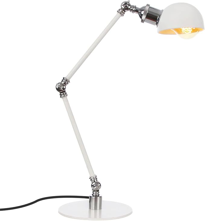 Makeup Vintage Desk Lamp, Adjustable Swing Arm Industrial Metal Task Table Lamp, Bedroom Bedside Night Light Cafe Retro Reading Lighting,White
