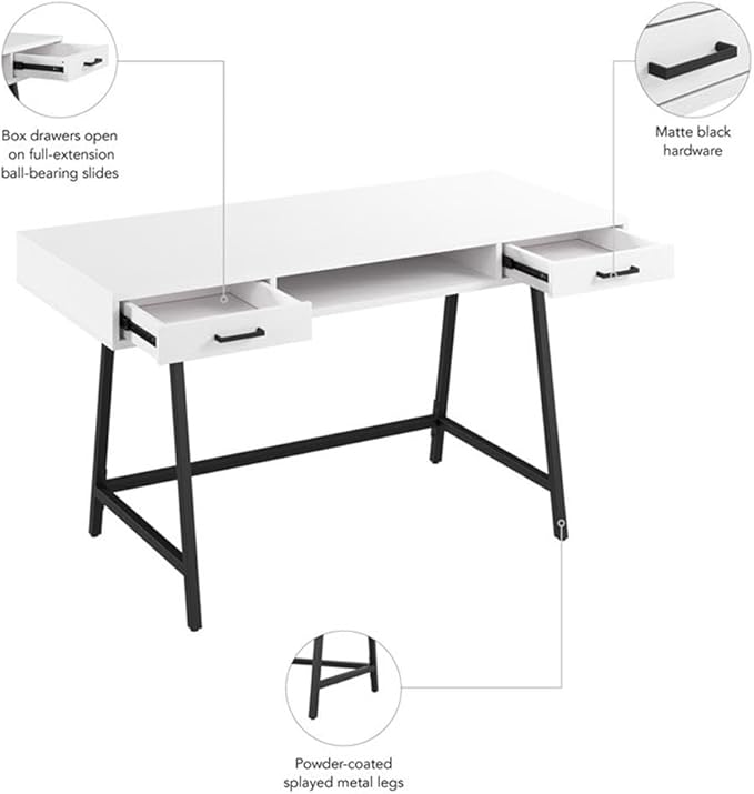 Bush Home Steele 54W Writing Desk with Storage in Pure White Oak | Large Wooden Computer Table for Home Office Workspace