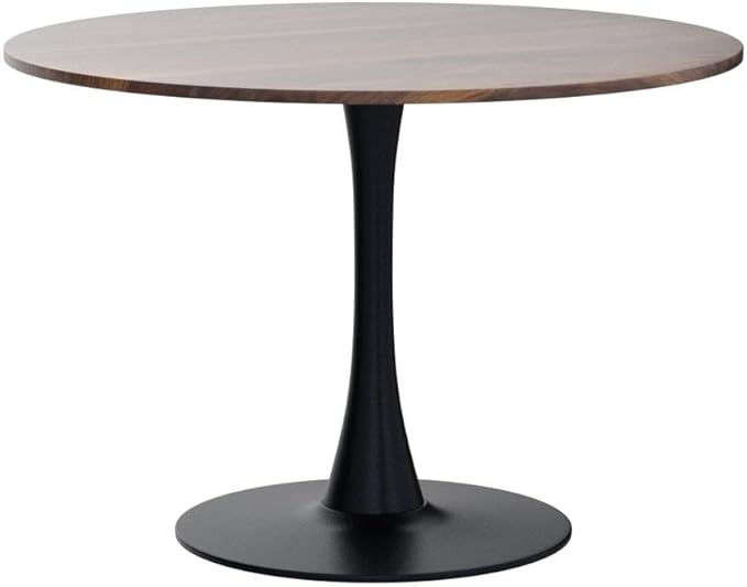 42 Inch Round Dining Table,Mid-Century Tulip Table with Metal Pedestal Base,Modern Leisure Table for Small Space Kitchen Dining Room,Easy Assembly,Walnut and Black