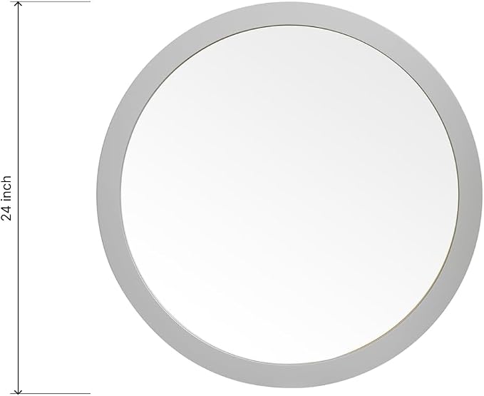 ARIEL Round Wooden Mirror 24" in Grey, Wood Circle Wall Mirror for Bathroom, Vanity, Entryway & Living Room Decor, Farmhouse Style