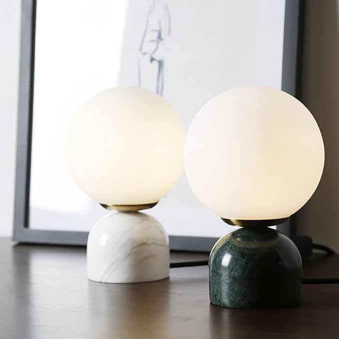 Meefad Globe Bedside Lamp, Modern Cute Night Light with Glass Shade, Marble Base, Small Table Lamp for Bedroom - Green