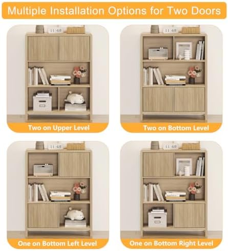 FATORRI 8 Cube Bookshelf with 4 Doors and 5 Cube Bookcase with 2 Doors for Home Office (Light Walnut)