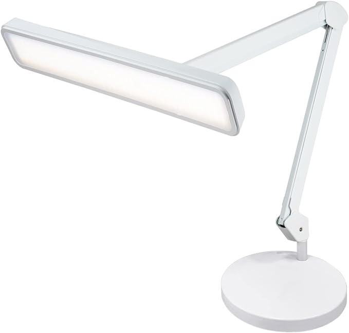 Neatfi Task Lamp – 2,500 Lumens, 30W, 22-Inch Wide Shade, 4 Brightness Levels, Eye-Caring Light, LED Task Light for Manicure Table, Crafts, Workbench, Office (Non-CCT with Base, White)