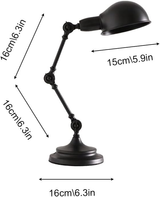 Vintage Desk Lamp Swing Arm Reading Light Adjustable Goose Neck Architect Table Bedroom Nightstand Bedside for Home(Black)