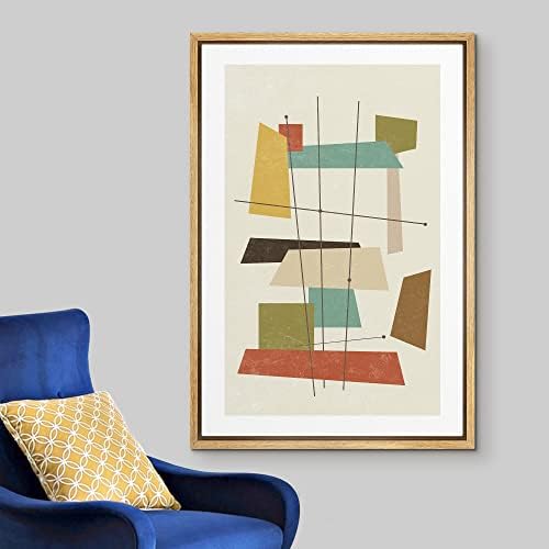 Woodrose Framed Canvas Print Wall Art 1960s Geometric Mid-Century Squares Abstract Shapes Illustrations Modern Minimalist Chic Multicolor for Living Room, Bedroom, Office - 24"x36" Natural