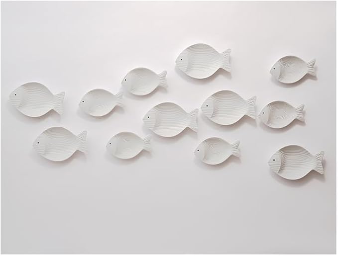CSWLJS 2PC Beach Decor - Fish Hanging Wall Art, Coastal & Ocean Decor for Bathroom, Patio or Pool. White Wooden Vintage