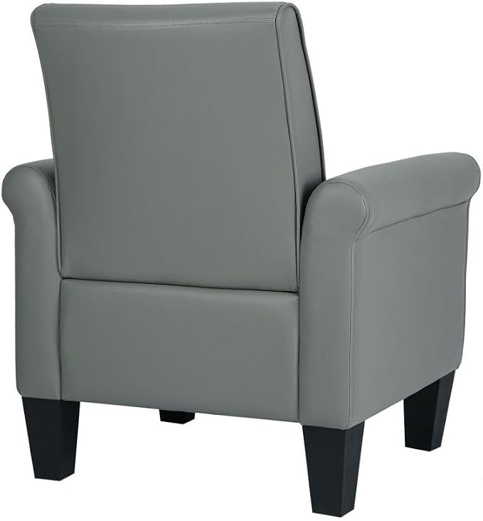 Mid-Century Modern Accent Chair, Overstuffed Leather Chairs for Living Room,Upholstered Comfy Club Chair Fake Faux Leather Armchair for Bedroom Apartment Office Lounge, PU Leather, Grey