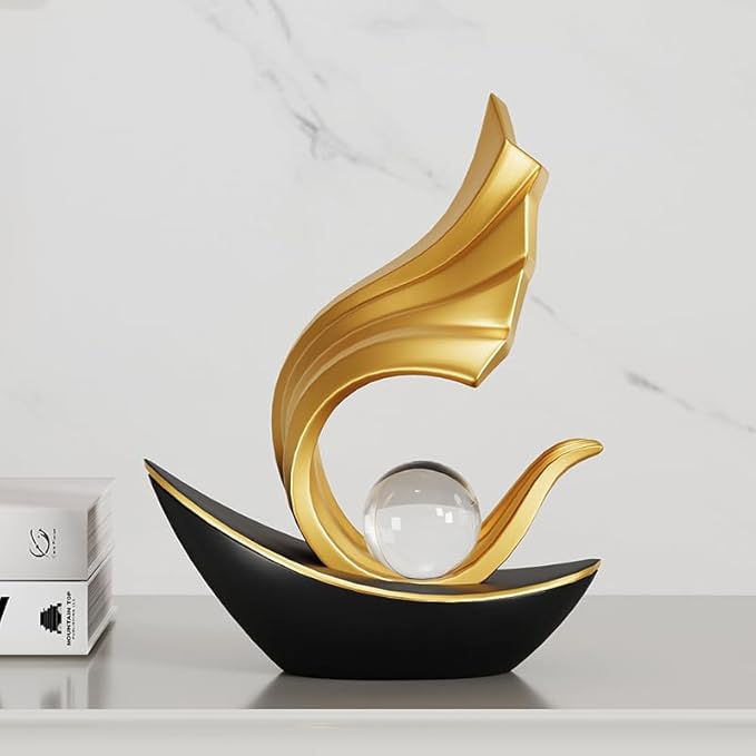Modern Nautical Sailboat Sculpture | Abstract Art Boat Statue | Living Room, Coffee Table, TV Stand & Boat Bookshelf Deco (Black)