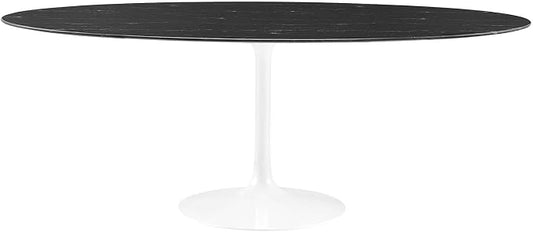 Modway Lippa Oval 78" Artificial Marble Mid-Century Modern Dining Table in White Black