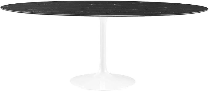 Modway Lippa Oval 78" Artificial Marble Mid-Century Modern Dining Table in White Black
