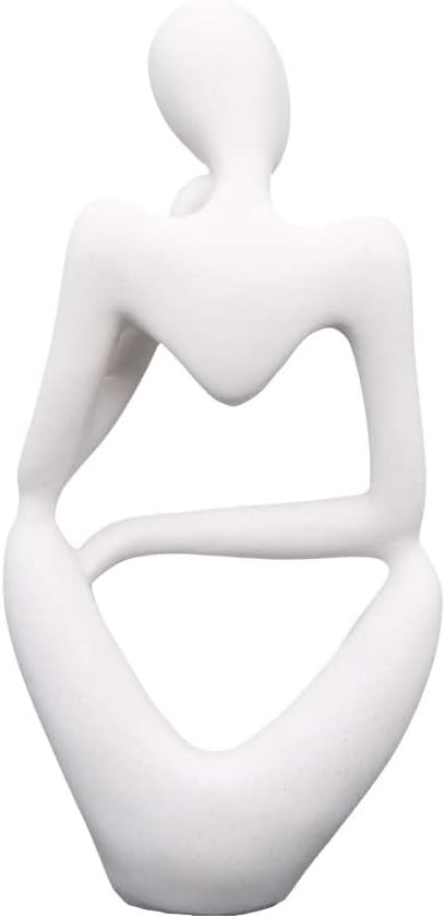 Asng Resin Thinker Style Abstract Sculpture Statue Collectible Figurines Home Office Bookshelf Desktop Decor (White,Left, Large)