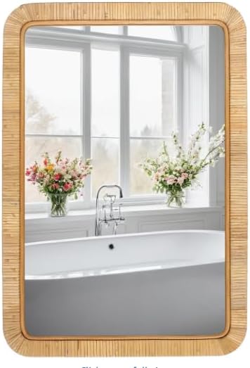 Decorative Rattan Wall Mirror, Boho Bathroom Modern Makeup, Rustic Wall Bohemia Mirrors for Bedroom, Living Room, Vanity Versatile Farmhouse, Nursery, Bathroom (Rectangular 48"x30“, XX Large)