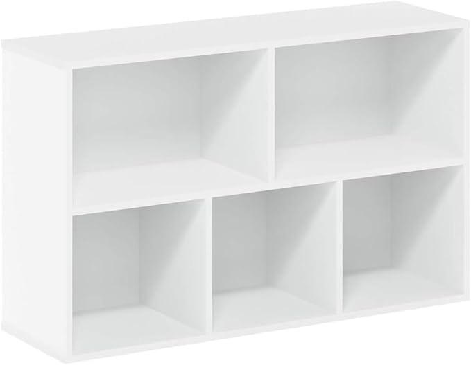 Wooden 5 Cube Storage Organizer with Closed Back Panel,White Cube Shelf Heavy Duty Cubby Storage Organizers with Compartments for Living,Display Shelf,Bookshelf,Storage Furniture