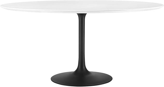 Modway Lippa 60" Round Wood Dining Table, White Top, Black Base