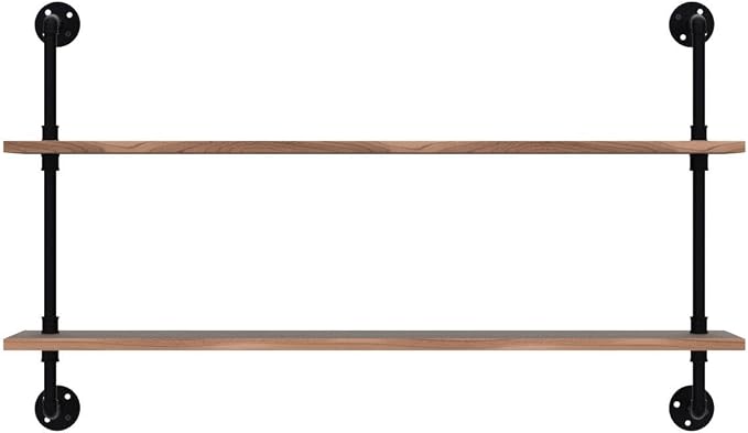 HDDFER Pipe Shelves Industrial Pipe Shelving Real Wood Industrial Floating Shelves with Wood Planks 48 inch Wall Shelves Rustic Hanging Bookshelf Farmhouse Kitchen Bar Shelving