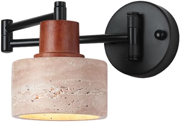 American Retro E27 Wall Sconce - Natural Yellow Travertine Swing Arm Lamp for Bedroom, Living Room, Study, and More