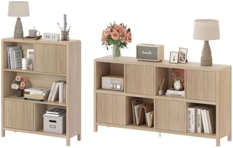 FATORRI 8 Cube Bookshelf with 4 Doors and 5 Cube Bookcase with 2 Doors for Home Office (Light Walnut)