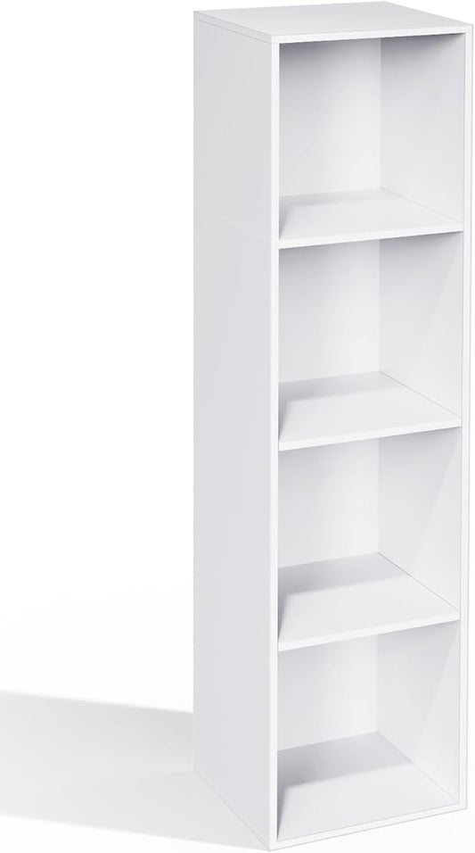 4 Cube Storage Organizer, 4 Tier Cube Low Bookcase Freestanding Storage Display Organizer, Four-Cubes Open Shelf Bookshelf for Home Office (White, 4-Cube)