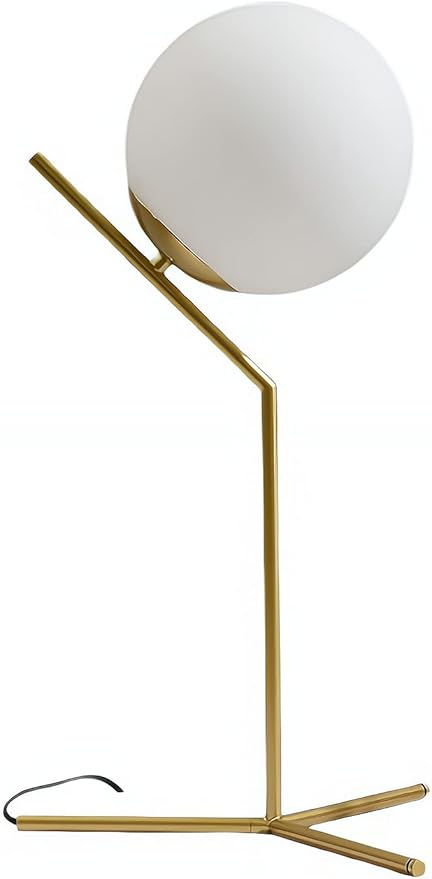 Glass Table Lamp, Minimalist Nightstand Lamps, Metal Standing Reading Light with Glass Ball Shade, Gold Desk Lamp for Bedroom, Office, Study Room, Kids Room (Gold-A-Style)