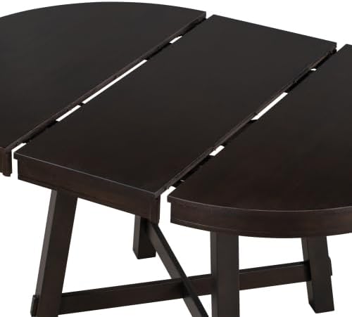 Bellemave 42"-58" Extendable Dining Table for 4-6, Solid Wood Oval Dining Kitchen Table with Removable Leaf, Farmhouse Circle Desk for Kitchen Living Room Space Saving (Espresso)