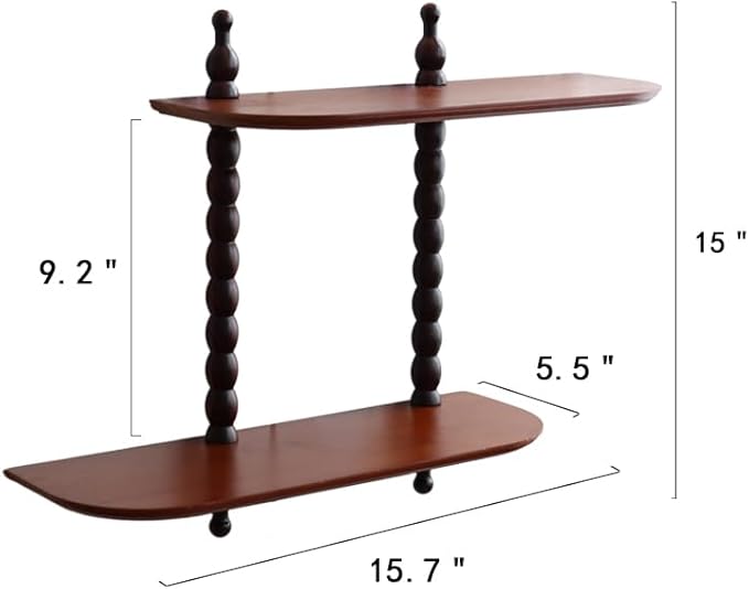 2-Tier Wall Mounted Floating Shelf with Two Roman Columns, Decorative Display Shelf for Entrance, Bathroom, Bedroom, Living Room, Kitchen, Office (Brown)