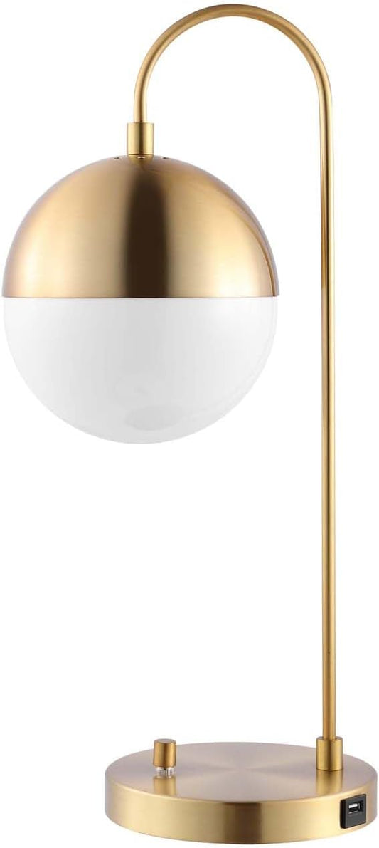 SAFAVIEH Lighting Collection Cappi Brass Gold Table Lamp with USB Charging Port (LED Bulb Included)