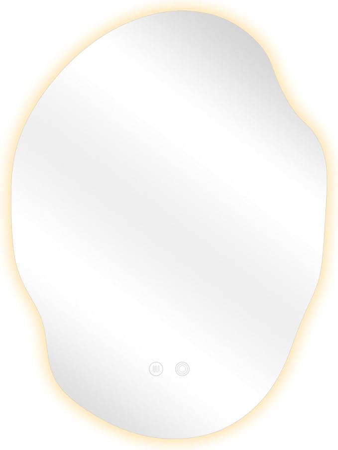 Asymmetrical Bathroom Mirror with Lights,Irregular LED Bathroom Vanity Mirror with Backlit,Anti-Fog,3 Colors and Dimmable Light with Memory,Hardwired Supported[Horizontal/Vertical] 30" H x 22" W