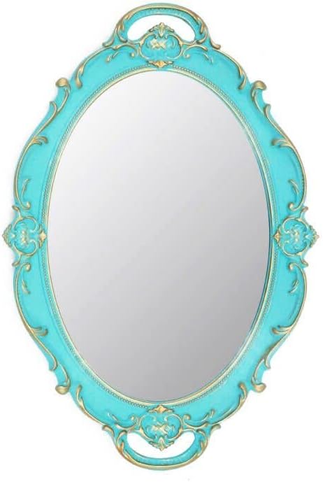 Eaoundm 14.5 x 10 inchs Oval Antique Decorative Wall Mirror Vintage Hanging Mirror (Blue)