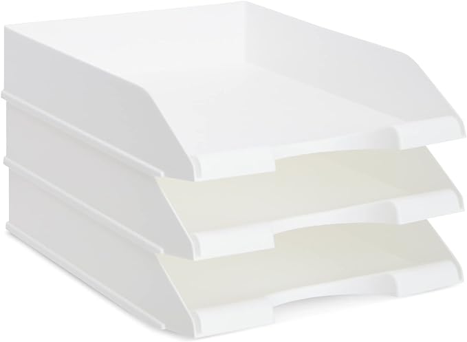 Stockroom Plus Rectangular Letter Trays - Paper Trays for Classroom - Desktop Paper Organizer & File Holder - Document Organizer for Desk Storage - Pack of 4, White, 10 x 13.5 x 2.5 in