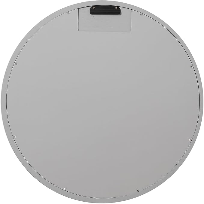 ARIEL Round Wooden Mirror 30" in Grey, Wood Circle Wall Mirror for Bathroom, Vanity, Entryway & Living Room Decor, Farmhouse Style