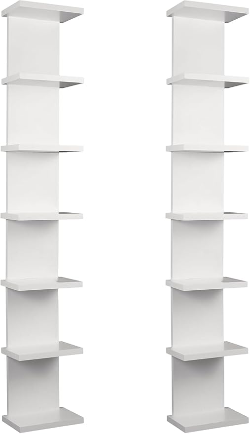 2 Pack 7 Tier Wall Shelf Unit - Lack Floating Shelf, Compact Display Floating Shelf, Vertical Column Wall Decor Mount Floating Storage Organizer Tall Tower Shelf for Bedrooms, Living Rooms