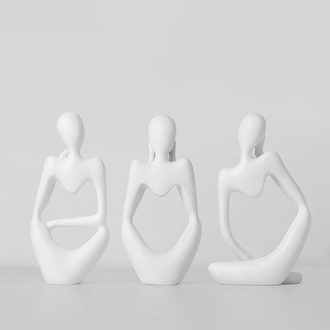 BrownLove 3pcs Decor White Thinker Statue Abstract Art Sculpture，Resin Collectible Figurines for Home Living Room Office Shelf Decoration