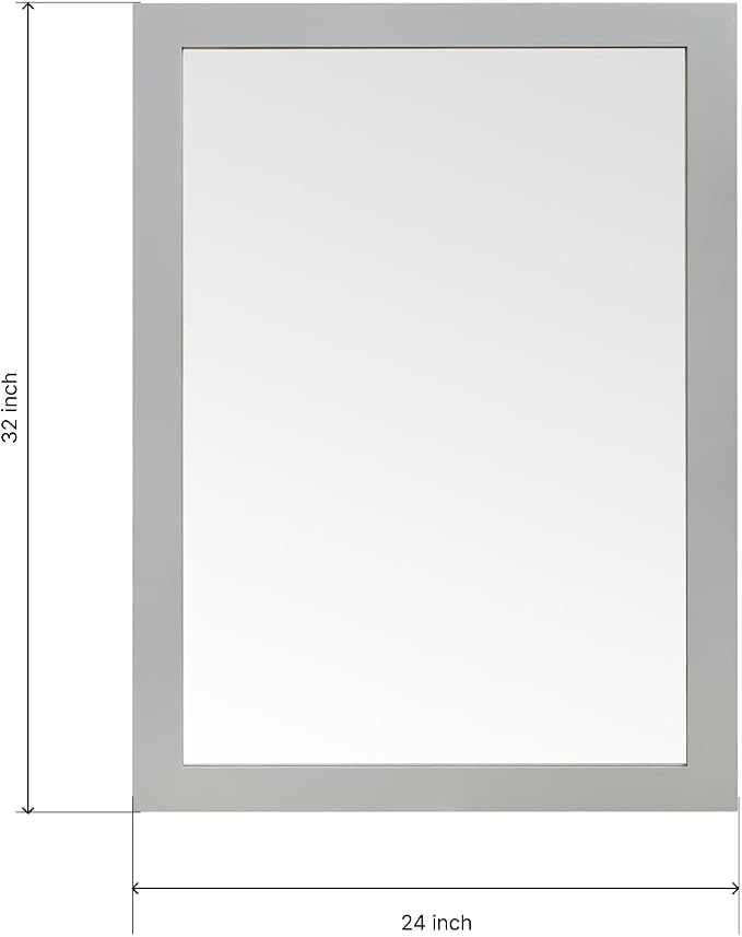 ARIEL Rectangular Wooden Mirror 24" x 32" in Grey, Flexible Horizontal/Vertical Hanging for Bathroom, Vanity, Entryway & Living Room Decor, Farmhouse Style