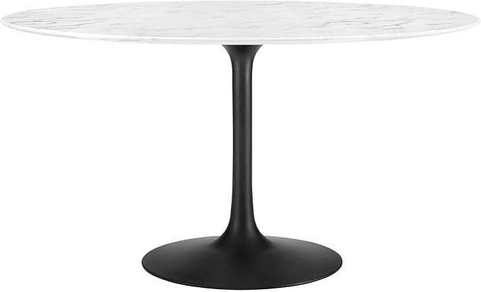 Modway Lippa 54" Round Artificial Marble Dining Table, Top, Black Base