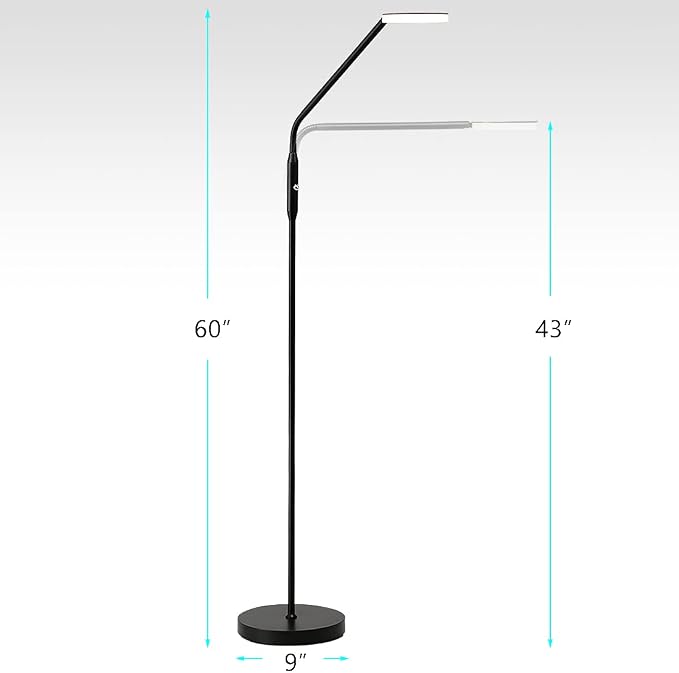O’Bright Moon - Dimmable LED Floor Lamp, Adjustable Color Temperature for Bedside Reading, Work Light, Art/Crafting Light, Sewing, 360° Flexible Gooseneck, Rotatable Lighting, Black