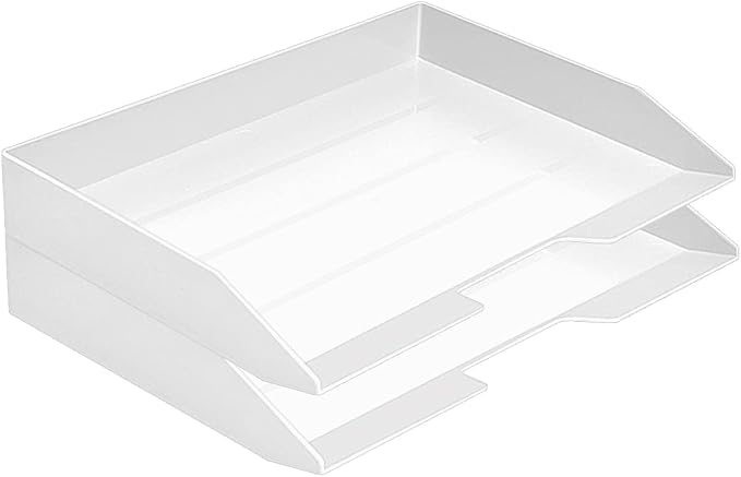 Acrimet 2 Tier Paper Organizer Letter Tray – Plastic Stackable Desk File Organizer, Side Load Paper Sorter for Letter/A4 Office File Folder Holder – White