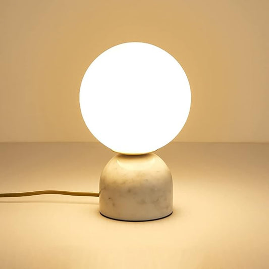 Meefad Globe Bedside Lamp, Modern Cute Night Light with Glass Shade, Marble Base, Small Table Lamp for Bedroom - White