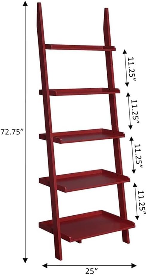 Convenience Concepts American Heritage Bookshelf Ladder, Cranberry Red