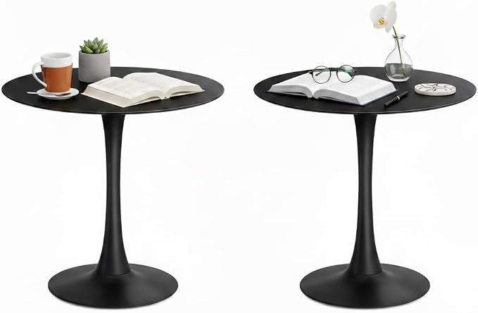 32" Black Round Dining Table Set of 2, Mid-Century Modern Tulip Circle Kitchen Table with Thickened Top & Sturdy Pedestal Base, Small Round Bistro Table for 4 People, Space-Saving, Easy Assembly