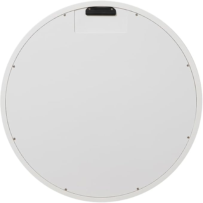 ARIEL Round Wooden Mirror 24" in White, Wood Circle Wall Mirror for Bathroom, Vanity, Entryway & Living Room Decor, Farmhouse Style