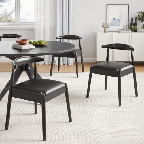 Bellemave Round Dining Table for 4-6, Solid Wood 47" Kitchen Table with Intersecting Pedestal Base, for Kitchen, Dining Room, Living Room (Black)