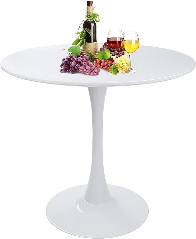 Round White Dining Table Modern Kitchen Table with Pedestal Base in Tulip Design, Mid-Century Leisure Table for 2 to 4 Person，for Kitchen, LivingRoom, Restaurant, Office, Cafe（31.49inches）