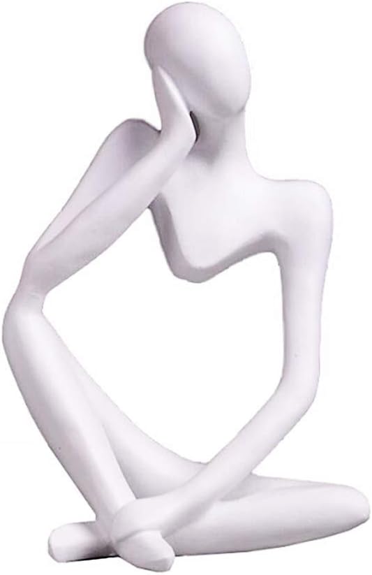 Asng Resin Thinker Style Abstract Sculpture Statue Collectible Figurines Home Office Bookshelf Desktop Decor (White,Left, Large)