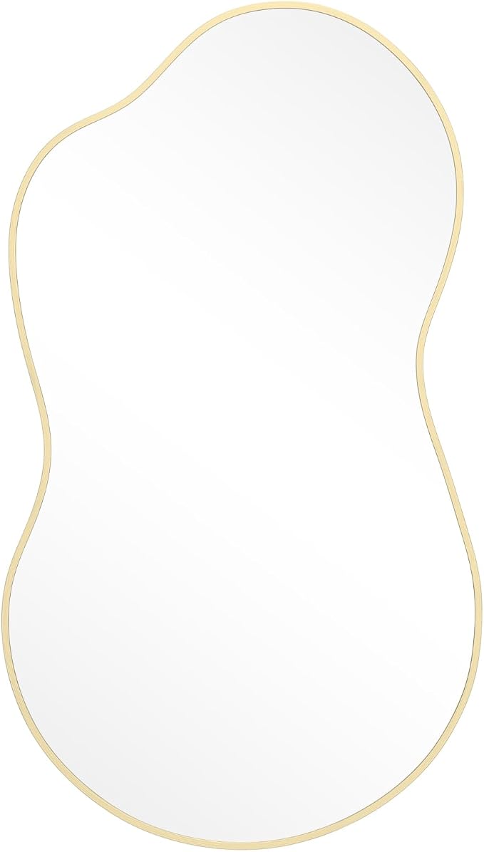 HOMECOOKIN 46" H x 26" W Irregular Wall Mirror, Asymmetrical Decorative Mirror with Gold Aluminum Frame, Wavy Abstract Gold Mirror, for Living Room, Bedroom, Bathroom, Entryway, Cloakroom