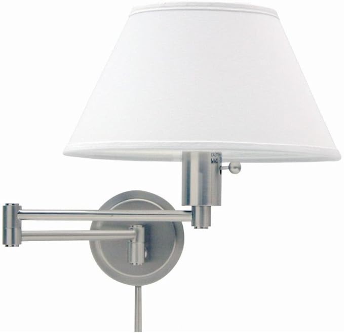 House Of Troy WS14-52 Home/Office Collection Swing-Arm Wall Lamp, Satin Nickel with White Linen Hardback Shade