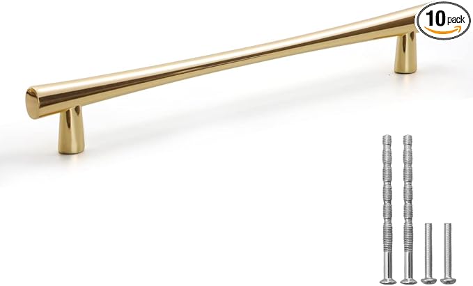YAGU 10 Pack Bright Gold Cabinet Handles, 7.5 Inch Hole Center Polished Brass Kitchen Drawer Pulls Zinc Alloy Furniture Hardware for Bathroom Cupboard Dresser Wardrobe