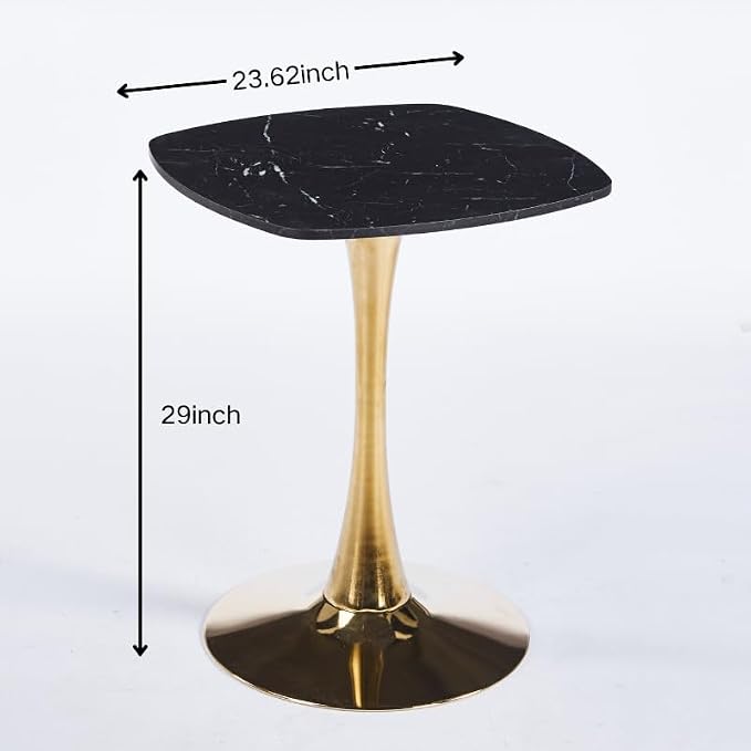 23.62 inches Square Side Table for 2, Special Kitchen Table with Tulip Shape & Metal Pedestal Base, Mid Century Modern Bistro Tulip Table for Bar, Small Space, Cafe